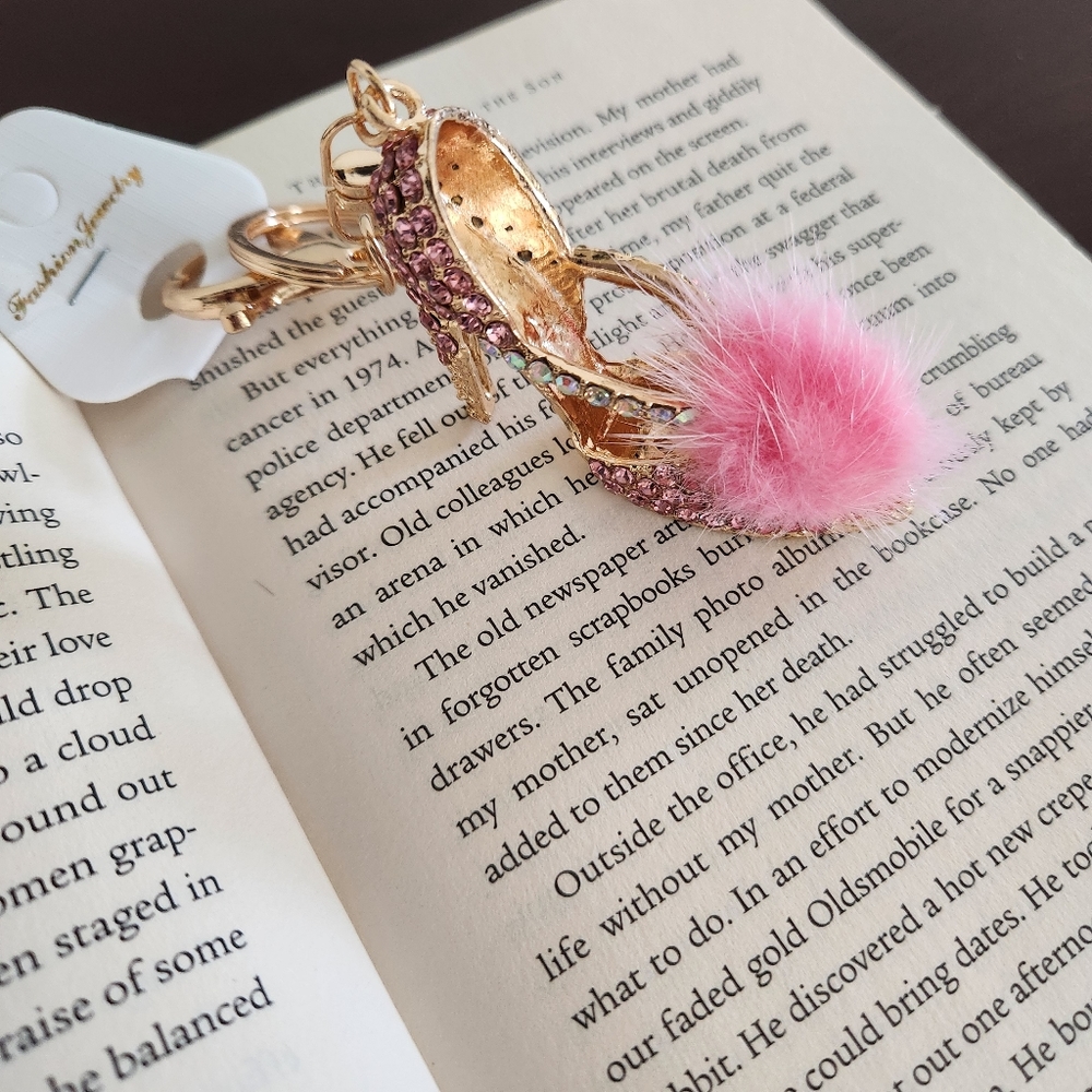 NWT Pink Rhinestone High Heel Keychain & Bag Charm with Fur Pom Pom - Picture 3 of 6